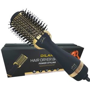 Professional Volumizing Pro Style 2-in-1 ronde borstel, warme luchtborstel en föhnborstel 1000 W, haardroger, stylingborstel en volumeborstel met keramische coating voor soepel haar (goud)