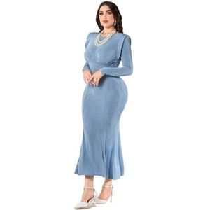 jurken voor dames Jurk met gewatteerde schouder en zeemeerminzoom - Elegante bodycon-jurk met lange mouwen (Color : Baby Blue, Size : XL)