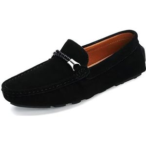 Heren loafers schoen vierkante neus nubuck leer rijden mocassins loafers comfortabel lichtgewicht flexibel wandelen bruiloft instapper (Color : Black, Size : 43 EU)