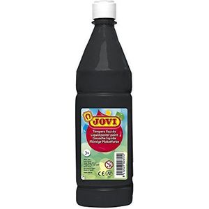 Jovi - Vloeibare temperaverf, Fles 1L, Kleur Zwart, Verf op basis van natuurlijke ingrediënten, Makkelijk afwasbaar, Glutenvrij, Ideaal voor schoolgebruik (51130)