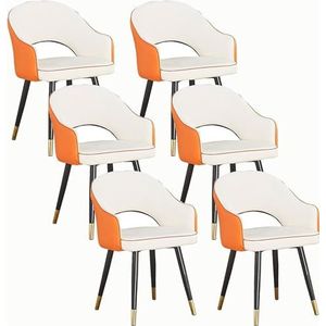 GEIRONV Office Lounge Chair Set van 6,Leisure Living Dining Room Accent Arm Water Proof Leather Side Chair met Carbon Steel Legs Eetkamerstoelen Eetstoelen ( Color : Orange+white , Size : 82*46*43cm )