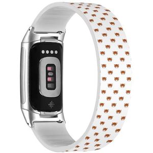 RYANUKA Solo Loop band compatibel met Fitbit Charge 5 / Fitbit Charge 6 (rode panda) rekbare siliconen band band accessoire, Siliconen, Geen edelsteen