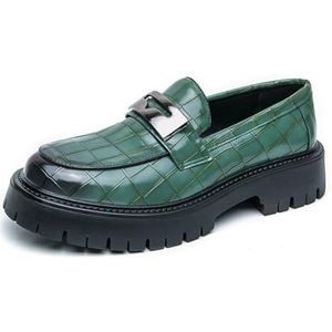 Heren Penny Loafers, Vierkante Neus, Antislip, Stijlvolle Zakelijke Casual Schoenen, Formele Instappers Voor Werk,Groen,38 EU