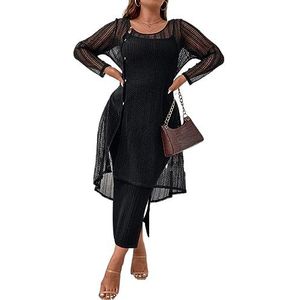 voor vrouwen jurk Plus jurk met 1 knoop for hoog laag doorschijnend mesh (Color : Noir, Size : 3XL)