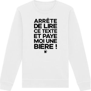 Sweatshirt Paye Moi Un Bier, uniseks, bedrukt in Frankrijk, 100% biologisch katoen, cadeau voor verjaardag, Apéro humor, origineel grappig, Wit, S