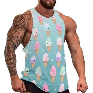 Kawaii Ice Cream Heren Tank Top Causaal Mouwloos T-shirt Gym Atletische Spier Tee Strand Vest