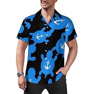Sea Turtle Anchor casual overhemden met knopen voor heren, korte mouwen, Cubaanse kraag, T-shirts, tops, Hawaiiaans T-shirt, 2XL