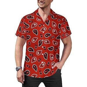 Rode paisley bandana heren casual button-down shirts korte mouw Cubaanse kraag T-shirts tops Hawaiiaans T-shirt S