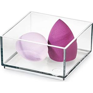 iDesign opberglade uit de Signature Series van Sarah Tanno, laag profiel PET-make-uplade voor schoonheidsproducten, cosmetisch organisatiesysteem, helder/mat wit, 10,2 x 10,2 x 5 cm