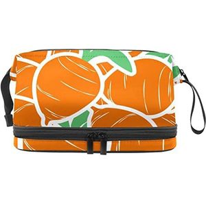 Multifunctionele opslag reizen cosmetische tas met handvat,Cartoon oranje groenten wortel patroon,Grote capaciteit reizen cosmetische tas, Meerkleurig, 27x15x14 cm/10.6x5.9x5.5 in