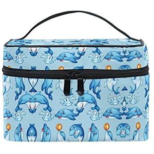 Baby blauwe zee oceaan Dalphin cosmetische tas organizer rits make-up tassen zakje toilettas voor meisjes vrouwen