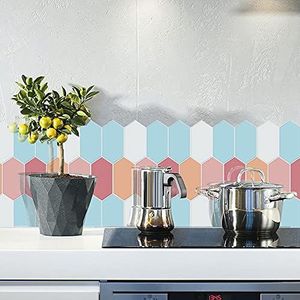 tegelstickers blauw wit roze oranje plaktegels PVC zelfklevende wandtegels hittebestendig schil- en plakvloertegels keuken badkamer zelfklevende tegels for muren 12 stuks (Size : 12 pcs)