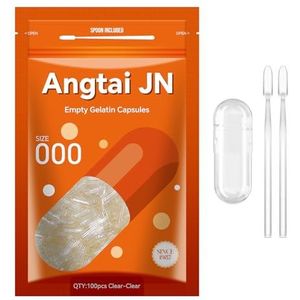 Angtai JN Lege capsules maat 000 - Transparante gelatinecapsules leeg (100 tellen) met twee Miro Lab-lepels - Gelcapsules leeg - DIY Pure Bovine Capsulevulling - Koosjer, Glutenvrij -