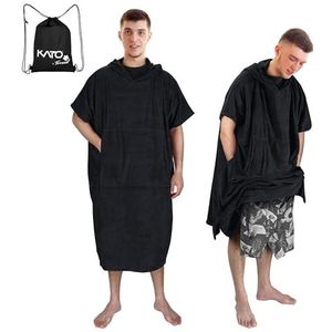 Kato Tirrinia Surf Poncho met Zak, Microvezel Zwem Poncho voor Vrouwen Mannen, Strand Veranderende Poncho met Kap Absorberende Veranderende Handdoek voor Zwemmen Watersport Sauna, Zwart