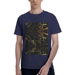 CKGODGF Zwart en gouden katoenen T-shirt met achtergrondprint, casual en comfortabel korte mouw, geschikt voor fitness en dagelijks gebruik, Donkerblauw, S
