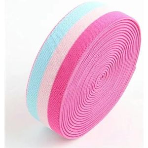 Gestreepte elastische banden 25 mm elastisch lint voor hoofddeksels, kleding, tassen, broeken, rubberen banden, doe-het-zelf-naaiaccessoires, 2 meter-groen roze roos-25