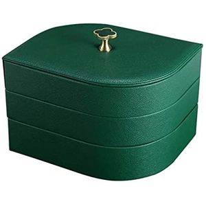 Sieradendoos Sieradenorganizer Deksel Messing Handvat Bladvormige 3-laags Sieraden Organizer Box High-end Lederen Sieraden Case. Juwelendoos Sieradendoosje (Color : A, Size : 15.5x18x22.5cm)