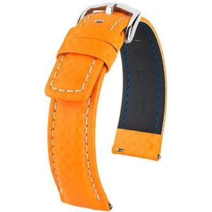 HIRSCH Uhren-Armband Carbon - High-Tech-Leder - sportief & waterdicht - voor dames en heren - Oranje - 22 mm