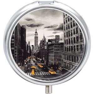 Love from New York Ronde pillendoos voor reizen, draagbaar, 23 vakken, medicijnen, metaal, tablet, vitaminehouder, organizer voor portemonnee, tas