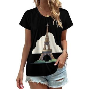 Eiffeltoren Print Dames V-hals T-shirts Leuke Grafische Korte Mouw Casual Tee Tops 2XL