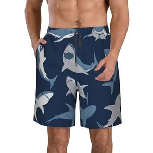 PHTZEZFC Blauwe strandshorts voor heren, cartoon, visprint, lichtgewicht, sneldrogend, met trekkoord en zakken, Wit, XL