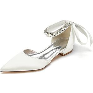 EICOFF Dames Lage Hak Gesloten Teen Trouwschoenen voor Bruids Satijnen Enkelband Sandalen Avondfeest Prom Dans Jurk Werkschoenen,ivoor,36 EU
