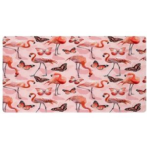 VAPOKF Roze flamingo's en vlinders keukenmat, antislip wasbaar vloertapijt, absorberende keukenmatten loper tapijten voor keuken, hal, wasruimte