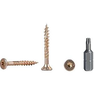 (Pack van 100 stuks) geel verzinkt staal 3,0 x 30 mm houten schroeven, torx-kop, type 17, verzonken kop, spaanplaatschroeven (100, 3,0 x 30 mm)