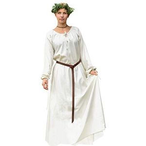 Battle-Merchant Middeleeuwse jurk Ana dames | Vikingkostuum lange mouwen vloerlengte katoen | LARP gewaad, wit, rood, blauw, natuur, naturel, XL