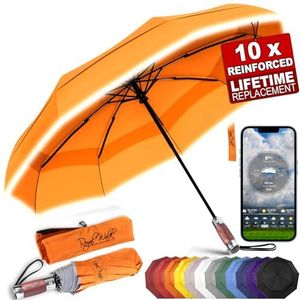 Royal Walk Winddichte Opvouwbare Paraplu Compact En Sterk Luxueus Houten Handvat Windbestendige Reis Automatisch Open Dicht Geventileerde Dubbele Luifel Regen Paraplu Voor Mannen En Vrouwen Oranje