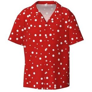 OdDdot Rood en wit polkadots print heren overhemd atletische slim fit korte mouw casual zakelijke button down shirt, Zwart, XXL