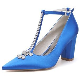 EICOFF Pumps met Hoge Puntige Teen Vrouwen Schoenen Enkelriem Hakken Strass Trouwschoenen voor Dames Bruiloft Jurk Party Sandalen,Royal blue,36 EU