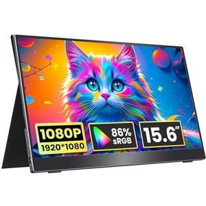 kksmart Draagbare Monitor 15.6 inch 1080P FHD 86% sRGB 60Hz, Travel Monitor voor Laptop MacBook Surface PC Xbox PS5, HDMI Dual USB-C VESA Compatibel Ingebouwde Speaker