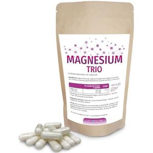 Magnesium Trio 360 capsules 3 maanden voorraad met magnesiumtauraat, magnesiumbisglycinaat, magnesiumcitraat en L-threonine, ideaal voor een doelgroep die geïnteresseerd is in geestelijke gezondheid.