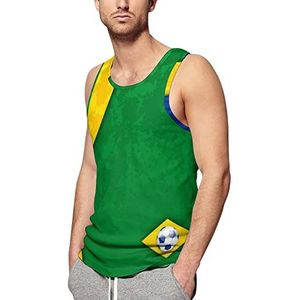 Voetbal Met Braziliaanse Nationale Vlag Mannen Spier Tank Tops Print Mouwloze T-shirts Workout Fitness Tee Ondershirts XL