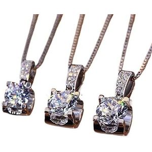 Kettingen voor vrouwen, 3ct moissanite diamanten hanger 925 zilveren bruiloft hangers ketting for vrouwen sieraden (Color : MSD004_Onesize)