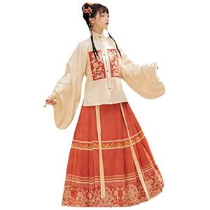 Chinese rok met paardengezicht, Chinese stijlrok, Ming-dynastie Hanfu paardengezicht rok for dames rode top met pipa-vormige grote mouwen blauw Chinese traditionele set (Color : M 1 Ma Mian Skirt, S