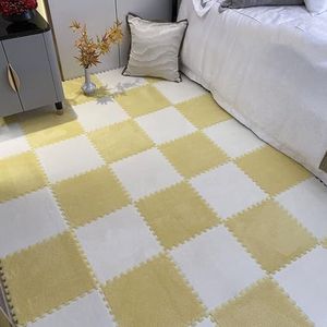 Zeyeo 50 Stuks 12 Inch Pluche In Elkaar Grijpende Zachte Schuimpuzzel Tapijtvierkanten - Tegels Voor De Woonkamer(Yellow+beige)