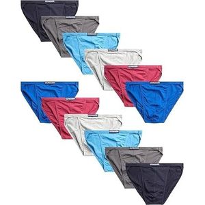 U.S. Polo Assn. Bikini-ondergoed voor heren - pak van 12 strings en klassieke snit herenslips (maten S-3XL), Rood/Blauw/Heather Grijs/Magenta-12pk, S