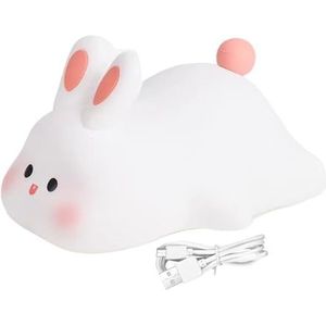 Leuk nachtlampje - Kindernachtlampje,Big Face Rabbit tafellamp, siliconen touchlamp, schattig en zacht, voor peutermeisje nachtkastje slaapkamer tiener Maidong