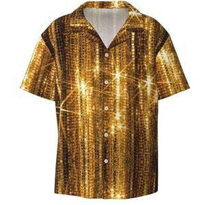 OdDdot Gouden pailletten Sparkle Print Heren Button Down Shirt Korte Mouw Casual Shirt voor Mannen Zomer Business Casual Jurk Shirt, Zwart, S
