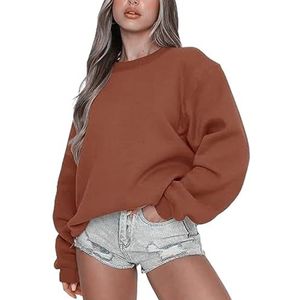 Leader of the Beauty Oversized sweatshirt met ronde hals voor dames, pullovertruien met lange mouwen herfstoutfits 2024, donkerbruin, S