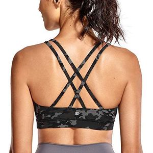 CRZ YOGA Dames Strappy Back Draadloze Gewatteerde Workout Yoga Sport BH Camouflage Multi 1 S