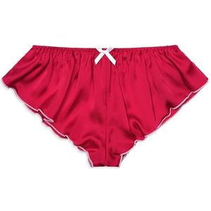 Satini Satijn Lage taille Hoogte Soepele french knickers Sissy Broekje Satijnen broekjes Ondergoed (Rood - Wit, XL)