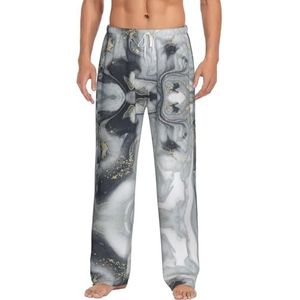Luxe Marmeren Mannen Lange Lounge Wear Broek Nachtkleding Pyjama Bottoms Nachtkleding Met Zakken En Trekkoord, Wit, S