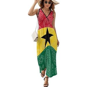 Ghana Paisley Vlag Casual Maxi Jurk Voor Vrouwen V-hals Zomerjurk Mouwloos Strandjurk XL
