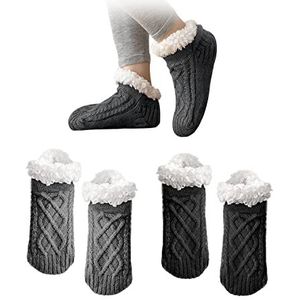 PFLYPF 2 paar wintersokken voor heren, dik en warm, antislip, voor vloeren en pantoffels (donkergrijs, zwart, maat 39-44), Zwart grijs, 38 EU