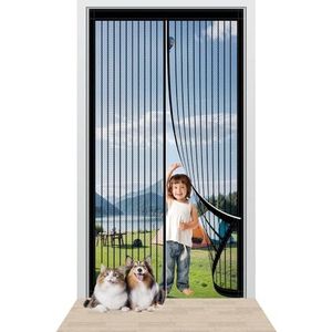 Flycn Magnetisch Vliegengordijn Hordeuren, 245x275 cm Magnetisch Dubbele Deurhor, Heavy-duty Insectenwerend hor, met Sterke Magneten en Full-Frame Klittenband Niet in te Korten ‎Wit