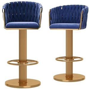 DangLeKJ Barkrukken Set van 2 fluweel, draaibare barkruk met geweven rug, gouden barkrukken voor keukeneiland, café, bar, verstelbare hoogte 45-60 cm, blauw