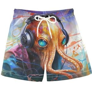 Cool Angry Octopus Olieverfschilderij Jongens Zwembroek Board Shorts Sport Sneldrogende Broek Peuter Pyjama voor Strand Kids 2T-XL, Patroon, M